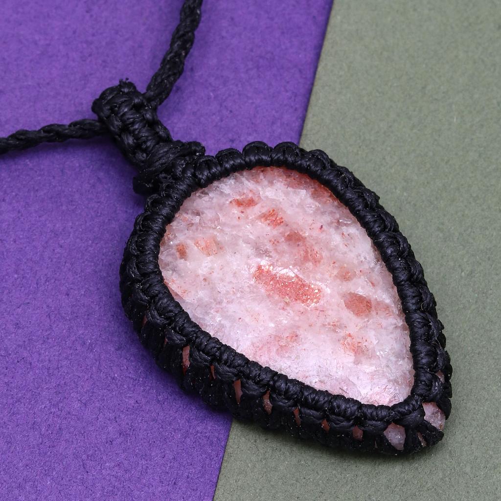 Sunstone Macrame Necklace Handmade Natural Bohemian Crystal Choker Healing