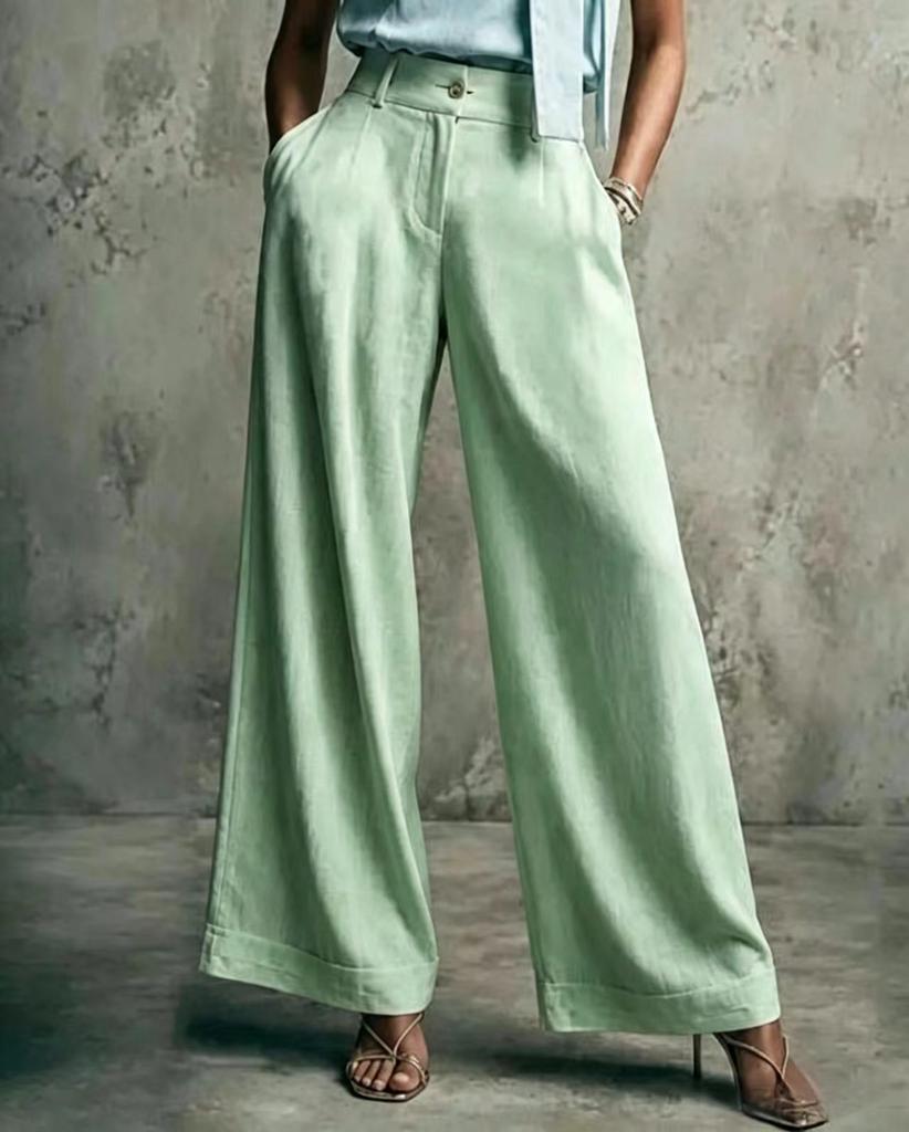 Women High Waisted Wide Leg Palazzo Pants Light Blue Denim Look Trousers