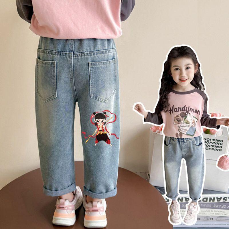 Girls' Jeans 2025 Spring and Autumn New Loose Korean Style Trendy Casual Carrot Pants for Toddlers and Young Girls