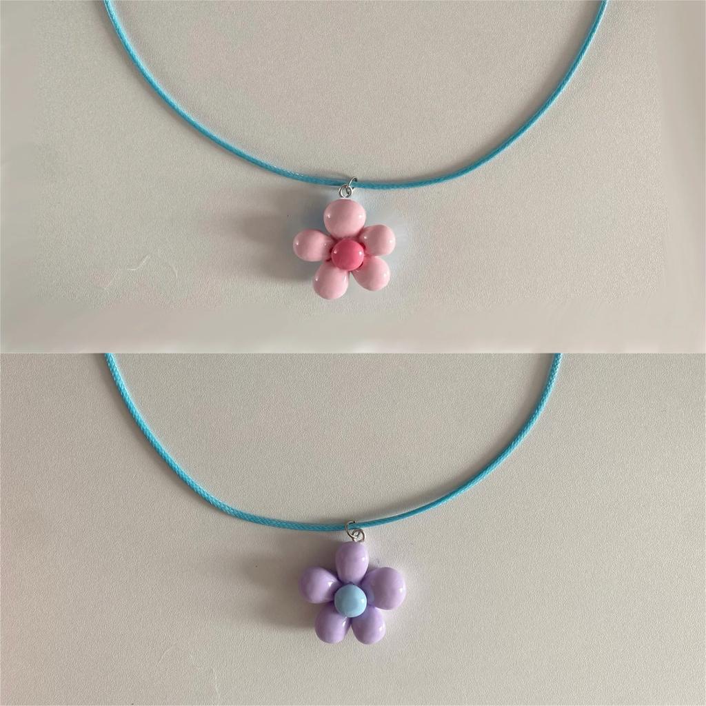 Sweet Colorful Flower Necklace Statement Pendant Necklace Floral Design Neck Jewelry Rope Necklace Perfect Gift for Women Girl