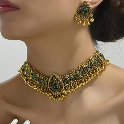 Ensemble de bijoux vintage pour femmes, collier, boucles d'oreilles, pendentif, perles, décoration en pierre