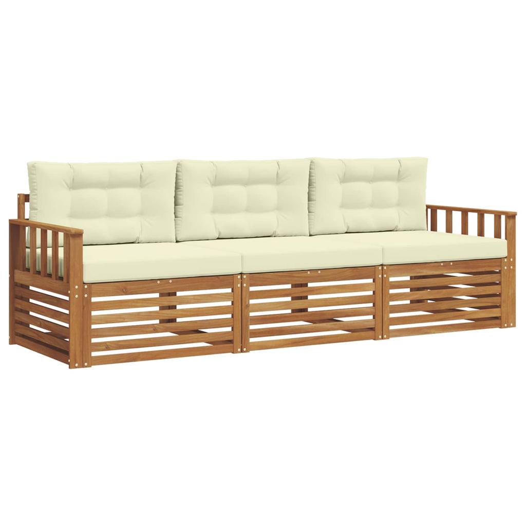 Outdoor Sofa Set with Cushions 3 Pcs Natural and Cream