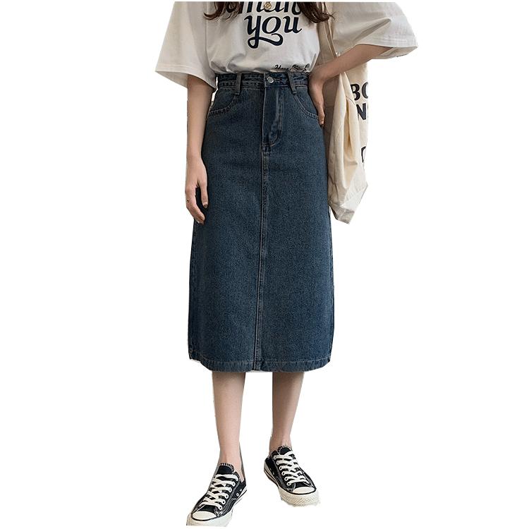 Herbst Und Winter Plus Größe Gerade Damen Schwarz Jeans Rock Zurück Split Hohe Taille Vintage Knöpfe Mittellange Denim Röcke