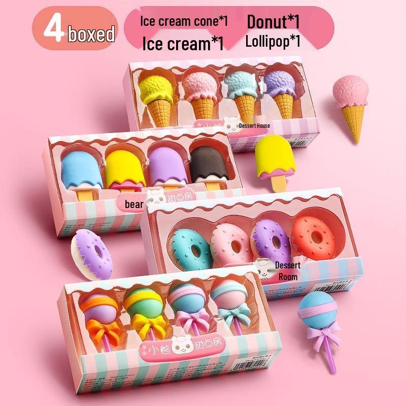 

Предложение для новичков: Набор из 4 милых мультяшных ластиков - Рожки мороженого и Леденцы