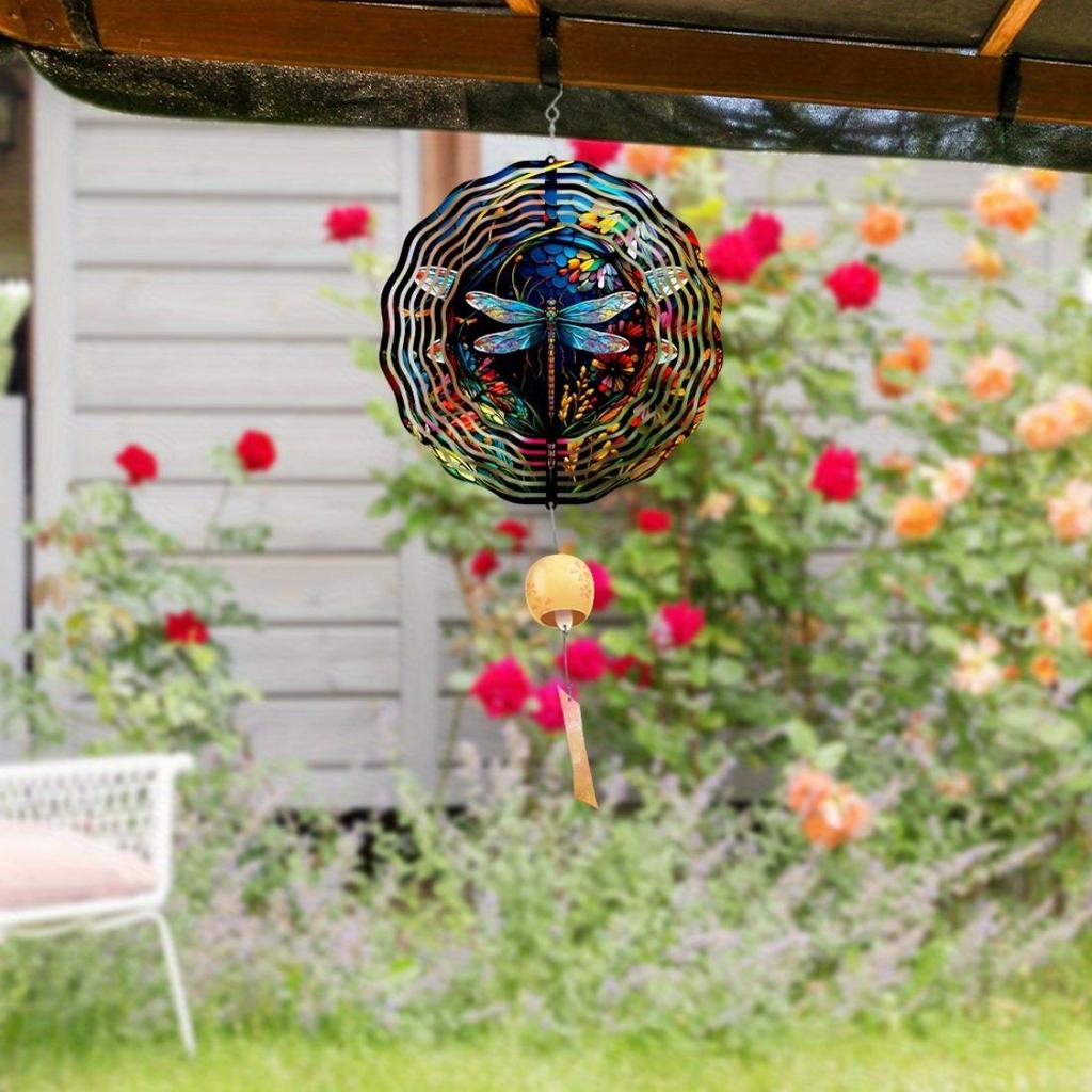 Dragonfly Wind Spinner, 3D Stainless Steel, Metal Wind Catcher, Kinetic Garden Sculpture, Classic Style, Indoor/Outdoor Decor, Yard Art