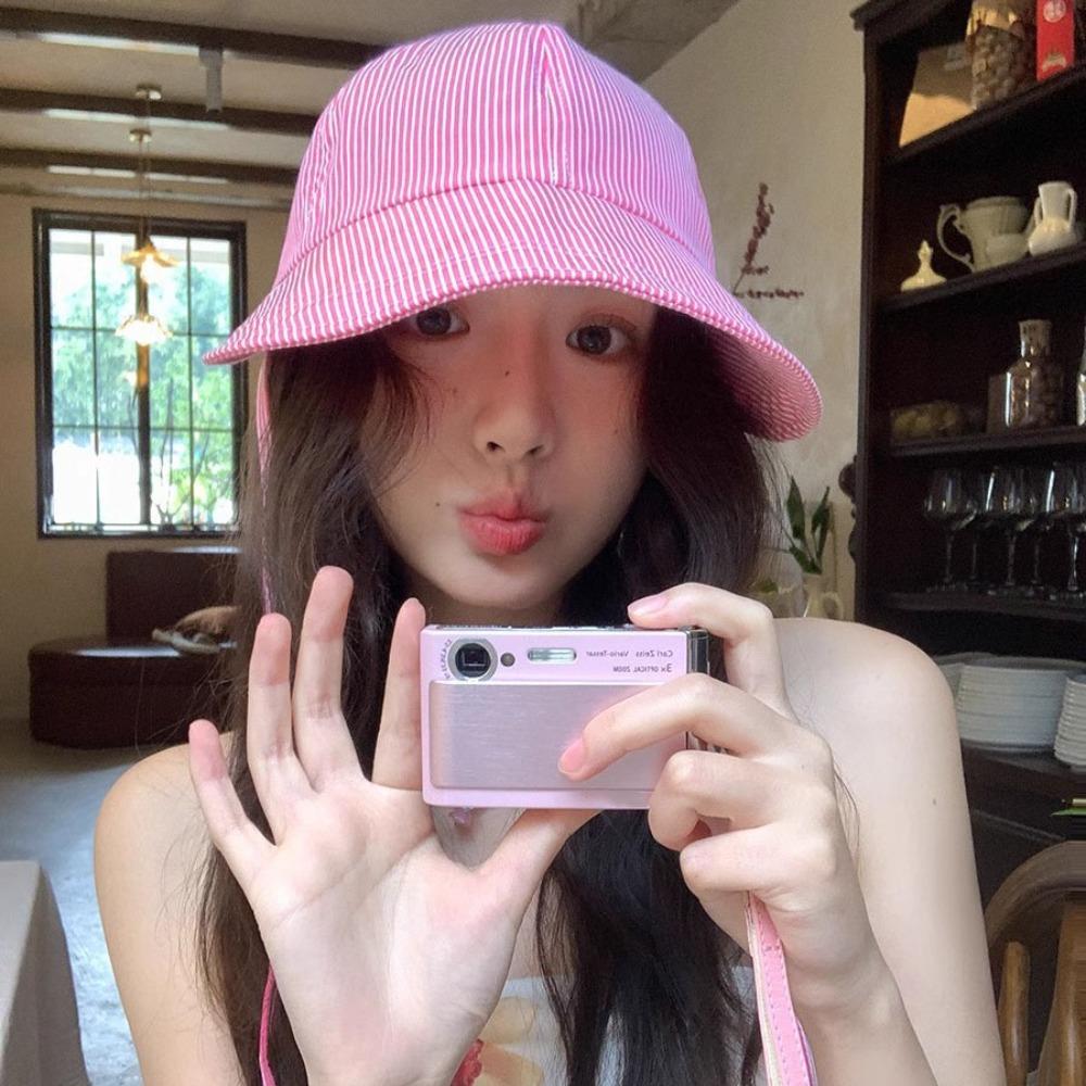 Adjustable Striped Peaked Cap Drawstring Women Sun Hat Lightweight Sunscreen Baseball Hat  Outdoor