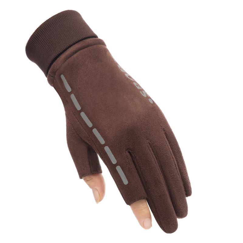 Unisex Suede Fleece-Lined Fingerless Gloves