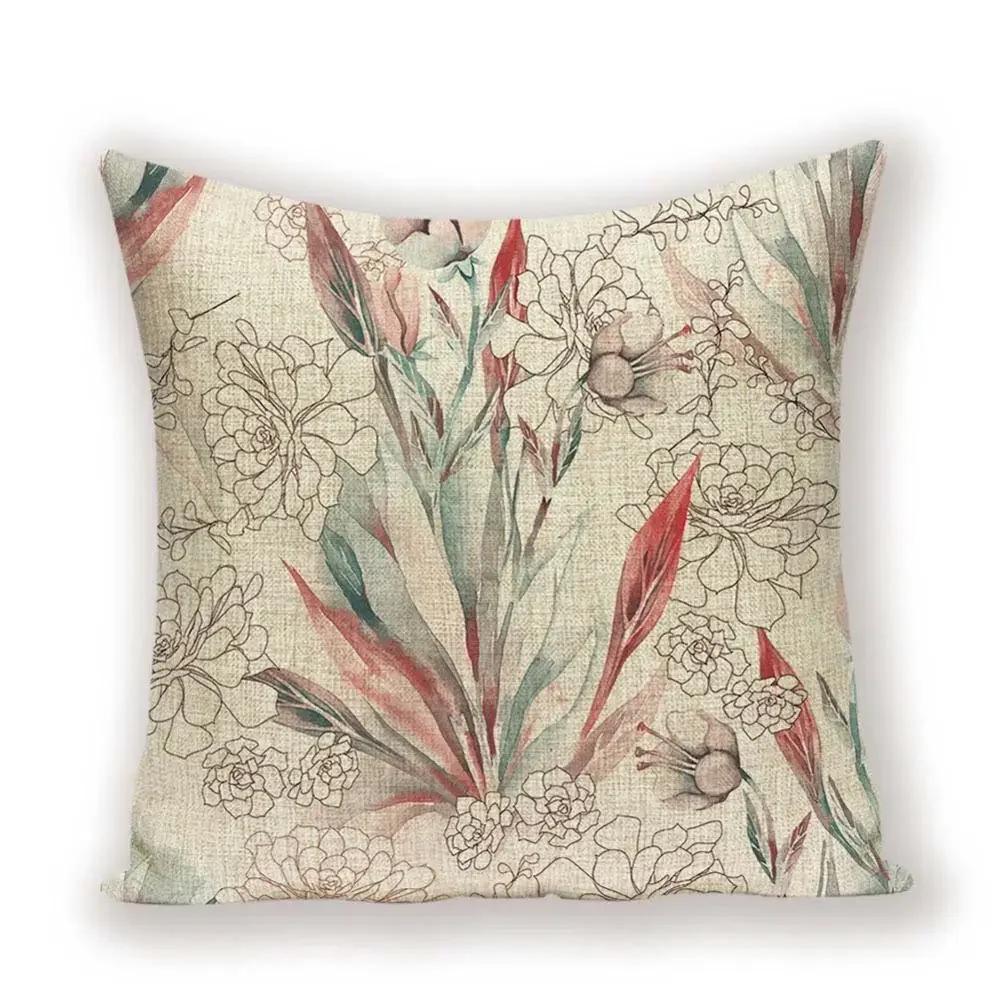 Vintage Floral  Linen Pillow Case Sofa Living Room Seat Car Soft Cushion Cover Home Decorative Pillowcase 45*45cm