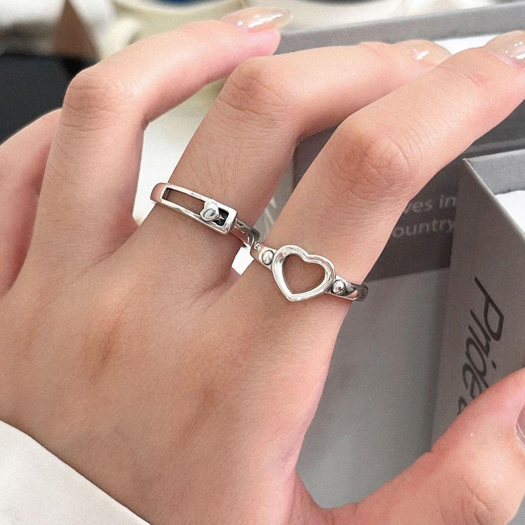 Yinruitai S925 Sterling Silver Heart Adjustable Women's Ring - Open, Cold Style, Versatile Fashion