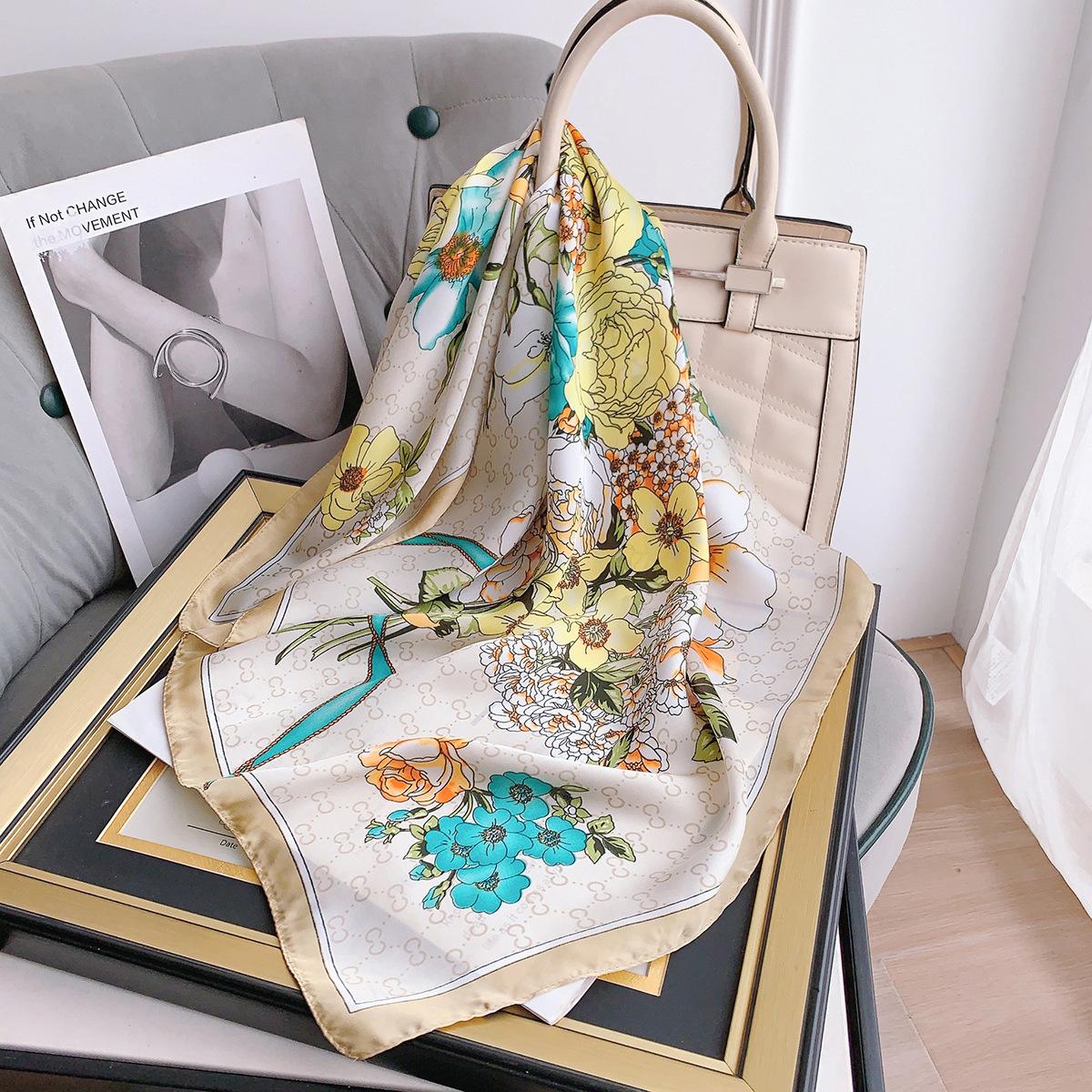 

Подарок на День матери Siya новый шарф из искусственного шелка женственность мода пион цветок декоративный шарф шарф 70*70cm