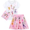 Kids Girls Cartoon Princess KATSEYE Print Short Sleeves T-Shirt Skirt Bag Set