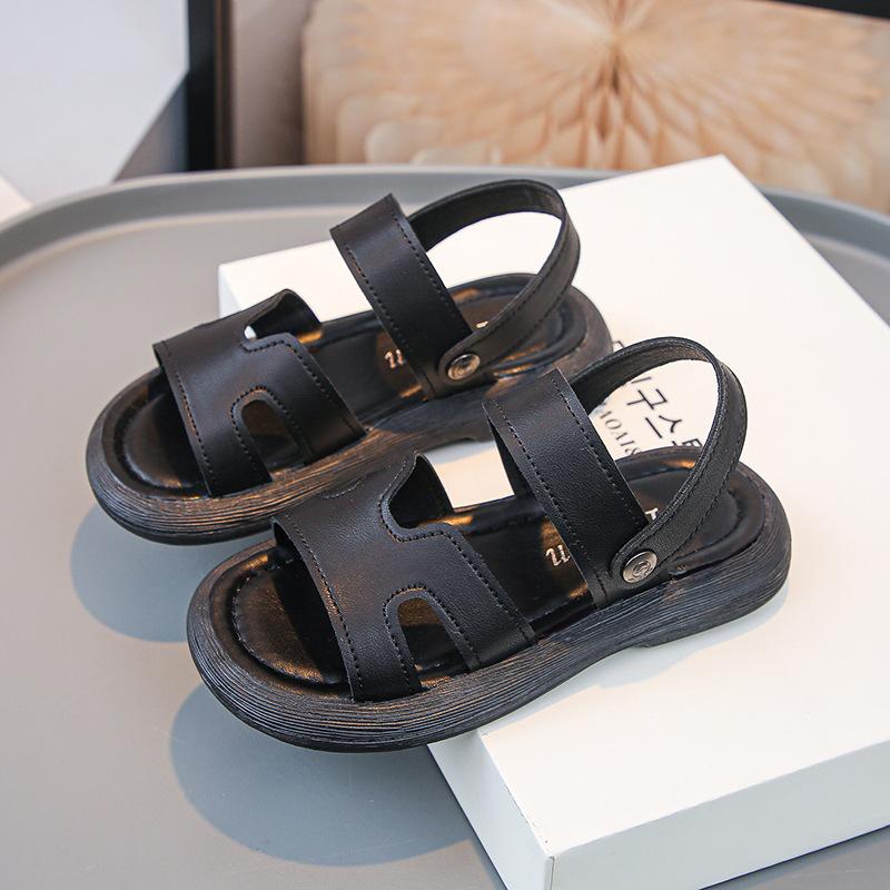 Boys Sandals Retro Non-slip Soft Sole Kids Casual Shoes Soild Color Versatile 2025 Summer Children Beach Shoes Open Toes Trendy
