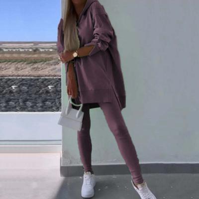 2 st/set Dam Topp Byxor Set Huvförsedd Långärmad Slitsfåll Hoodie Stretchig Midja Slim Fit Byxor Sport Fitness Träningsdräkt