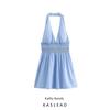 Kaslead New Arrival Women's Clothing Fashion Style Fashion Stripes Poplin Hanging Collar Dress 0881376