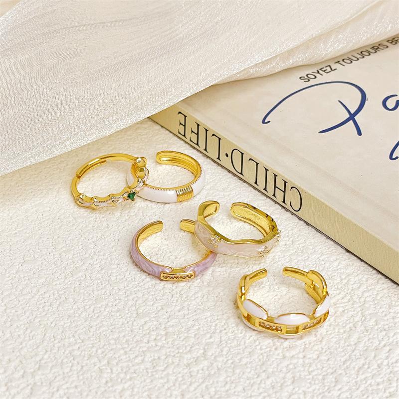 Enamel Dripping Oil Medium Antique Gold Open Ring Light Luxury High Sense Retro Zircon Jewelry Personalized Accessories Women