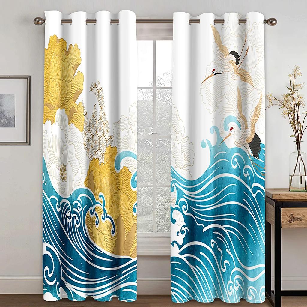 Japanisch Schöner Kran Sonne Welle Berg Wolke Hochverdunkelungsvorhang Schlafzimmer Wohnzimmer Hotel Fenstervorhang 2 Paneele Verdunkelung