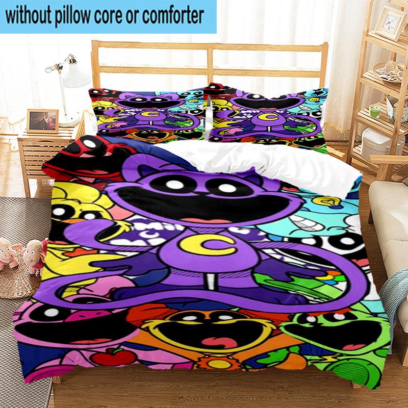 3PCS Happy smiling Cartoon Characters 3pcs Bedding,Including 3PCS Duvet Cover And 2pcs Pillowcases Perfect for Christmas,Ideal for Bedroom, Dormitory