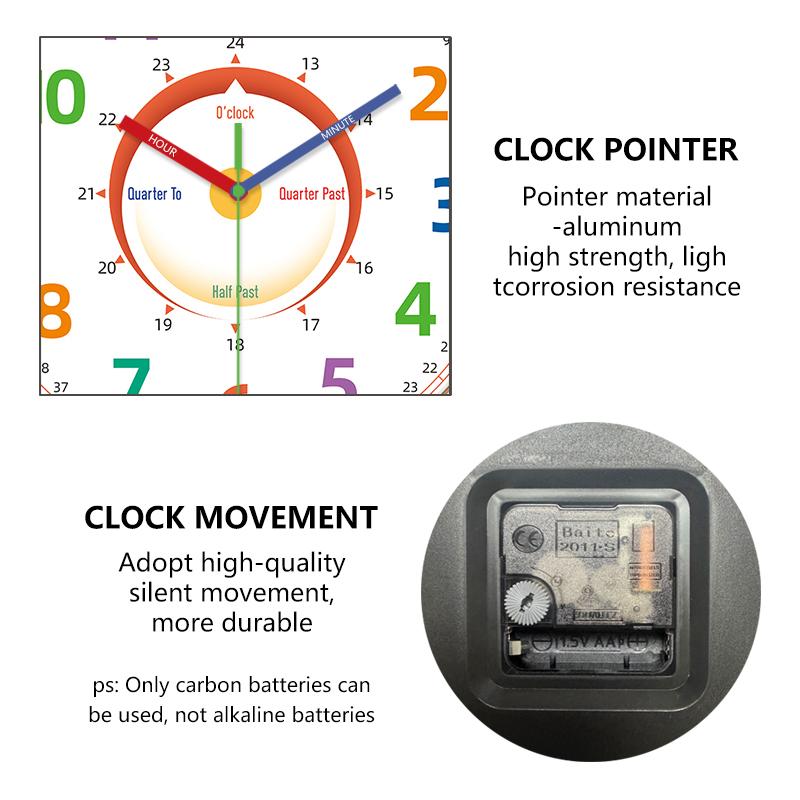Time Teaching Wall Clock Colorful Number Silent Clock Educational Learning Tool for Classroom Bedroom School Household Decor