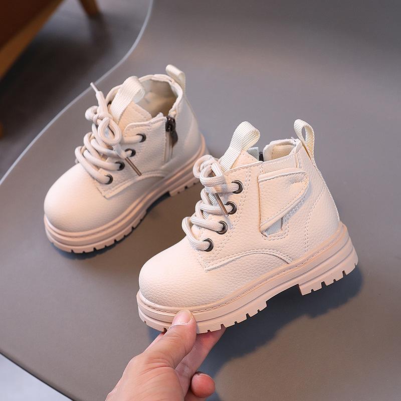 

Girls Korean-style Martin boots, new autumn and winter soft-soled boots for young children, stylish single-lining boots, boys non-slip leather 21 бежевый