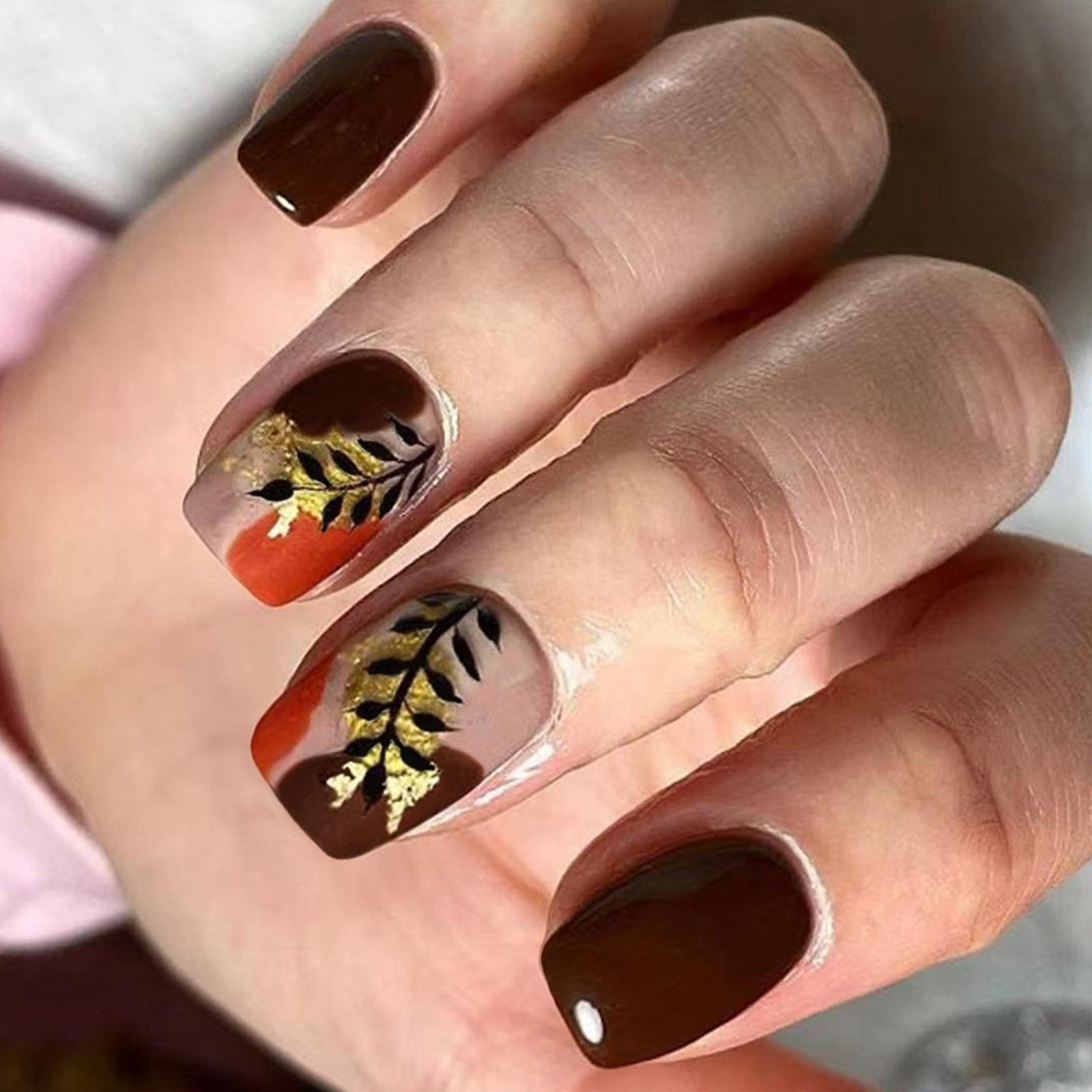 

24 шт./набор Накладные ногти с золотой фольгой и блестками, АБС, накладные ногти, для осени и зимы, элегантный маникюр, несколько размеров, многоразовые