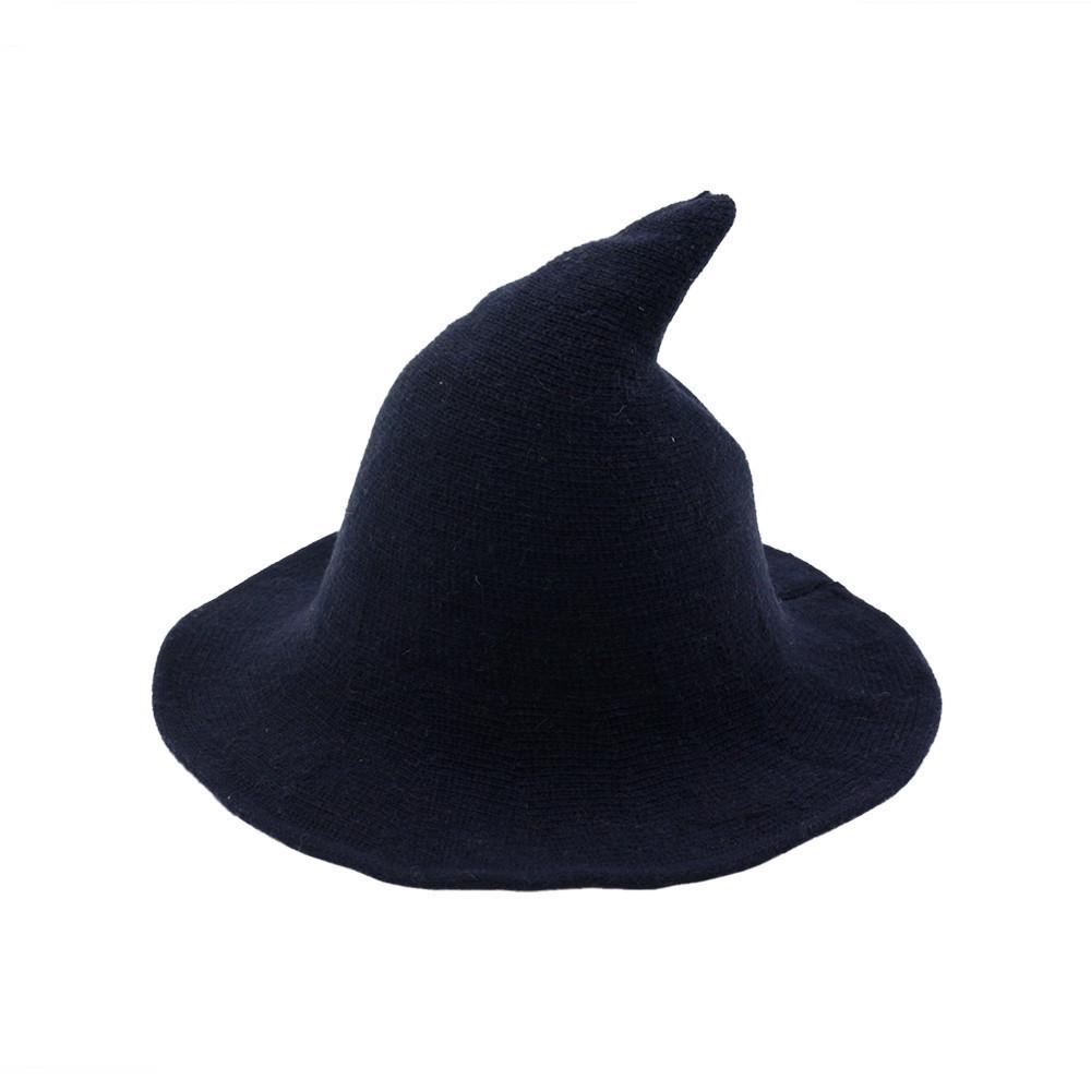 Cotton Knit Pointed Wizard Hat Womens Wide Brim Witch Hat Foldable Bucket Hat