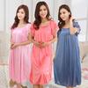 Women Night Gowns Sleepwear Lace Patchwork Nightwear Long Sleeping Dress Casual Ladies Home Dressing