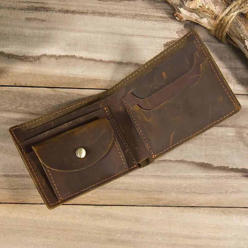 Good Leather Short Wallet Men Male Small Crazy Horse Leather Vintage Purse Slim Wallets Wholesale Bifold Wallets Drop shipping