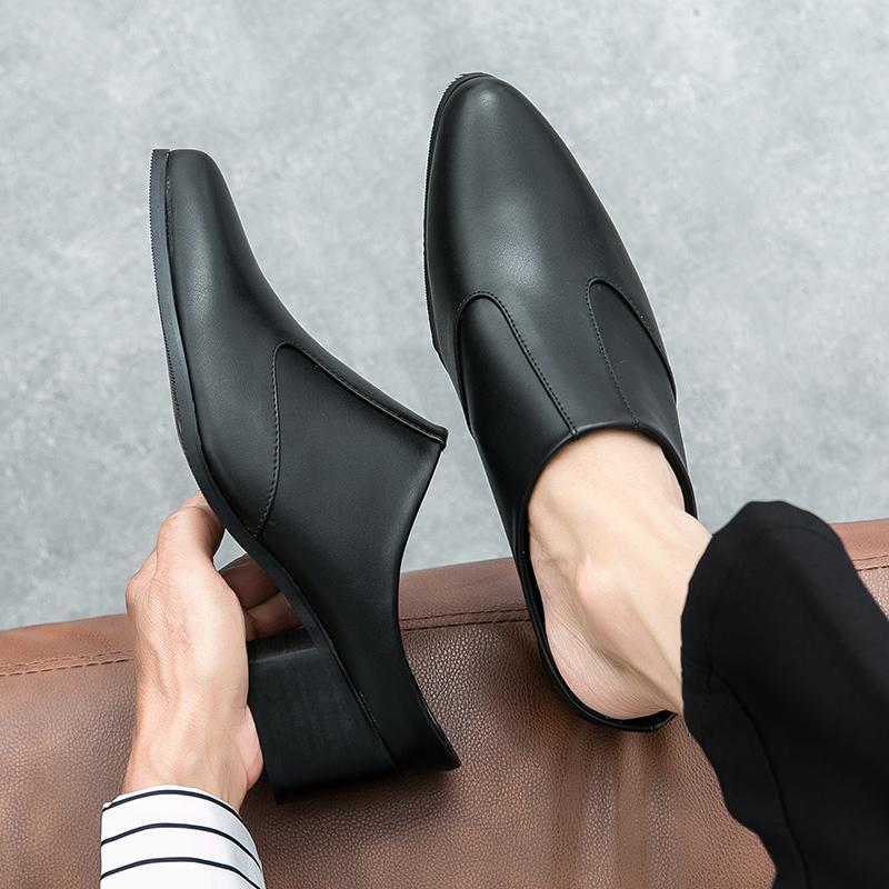 Fashion Men Half Dragged Leather Shoes British One Step Casual Comfortable Fashion Leather Shoes Men Business Brand Shoes Size 38-46