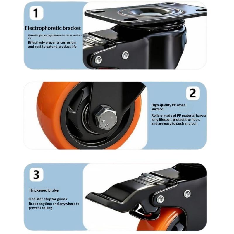 PVC Furniture Caster Wheels with Security Lock Swivel Plate Design 3/4/5in 1Pcs for Dresser Cabinet Moving Dolly