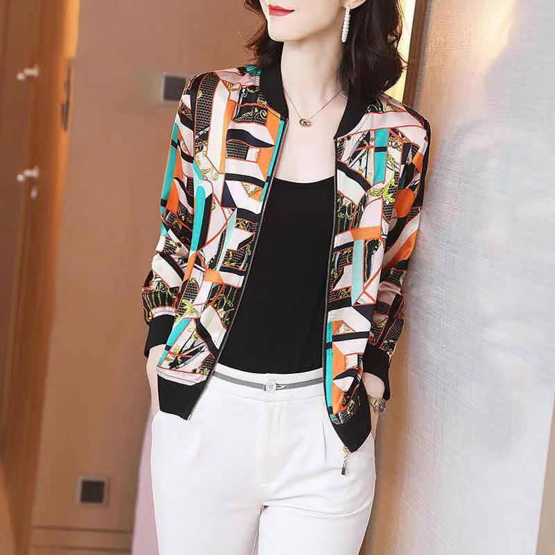 Korean Style Chiffon Printed Summer Baseball Cardigan for Middle-aged and Elderly Women - Elegant Sun Protection Short Coat