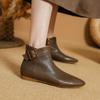 Fashion 2024 New Autumn Women Boots Fashion Chunky Heels Pointed Toe Short Boots Ankle Boots Retro Genuine Leather Ladies Shoes