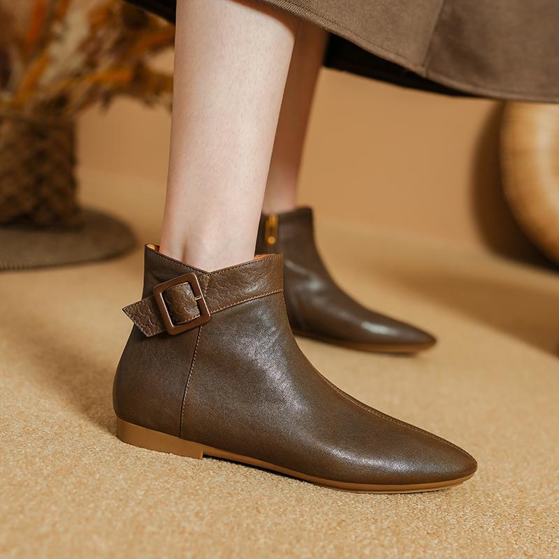 Fashion 2024 New Autumn Women Boots Fashion Chunky Heels Pointed Toe Short Boots Ankle Boots Retro Genuine Leather Ladies Shoes