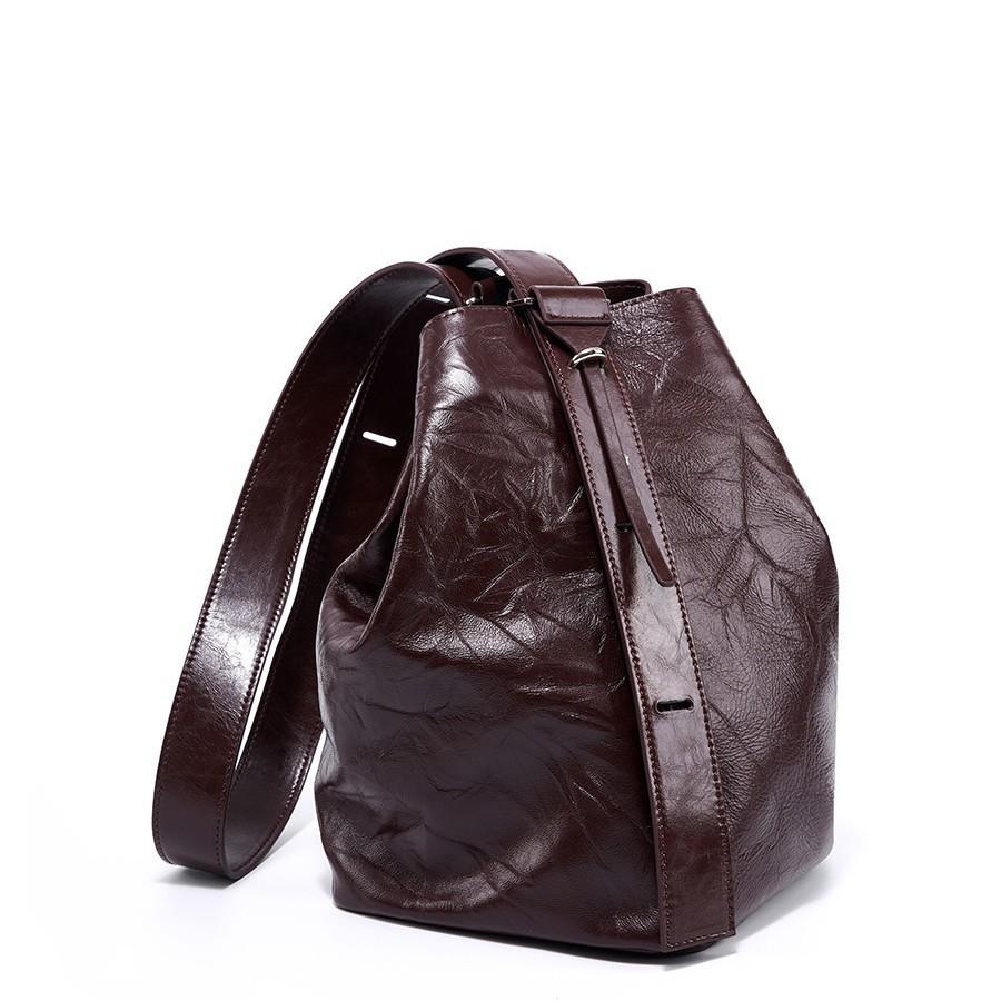Faul Und Bequem Plissierte Erste Schicht Rindsleder Eimer Tasche Damen Premium Tragetasche Echtes Leder