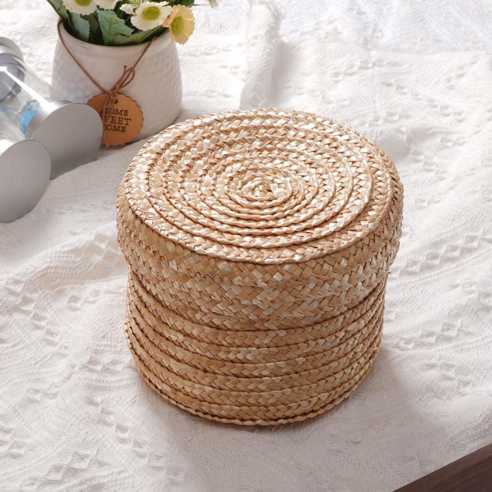 Handmade Woven Straw Storage Box Natural Straw Cosmetic Storage Container Home Decor