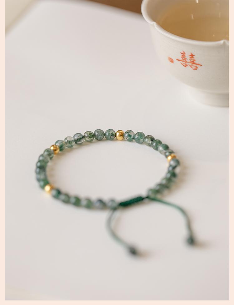 [Five Elements Mending Wood] Water Grass Agate Hand String 2025 New Small Fresh Versatile Show White temperament Braided Rope Bracelet
