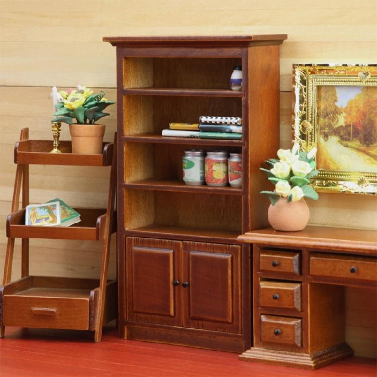 Detailliertes 1/12 Puppenhaus Bücherregal Modell Figur Holzmöbel mit öffnender Tür für realistische Miniaturszenen-Ausstellung