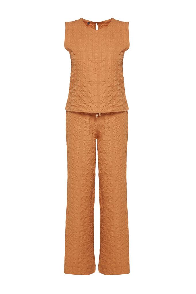 Women's Fashion Mint Woven Wrap Blouse Trousers Top-Bottom Set