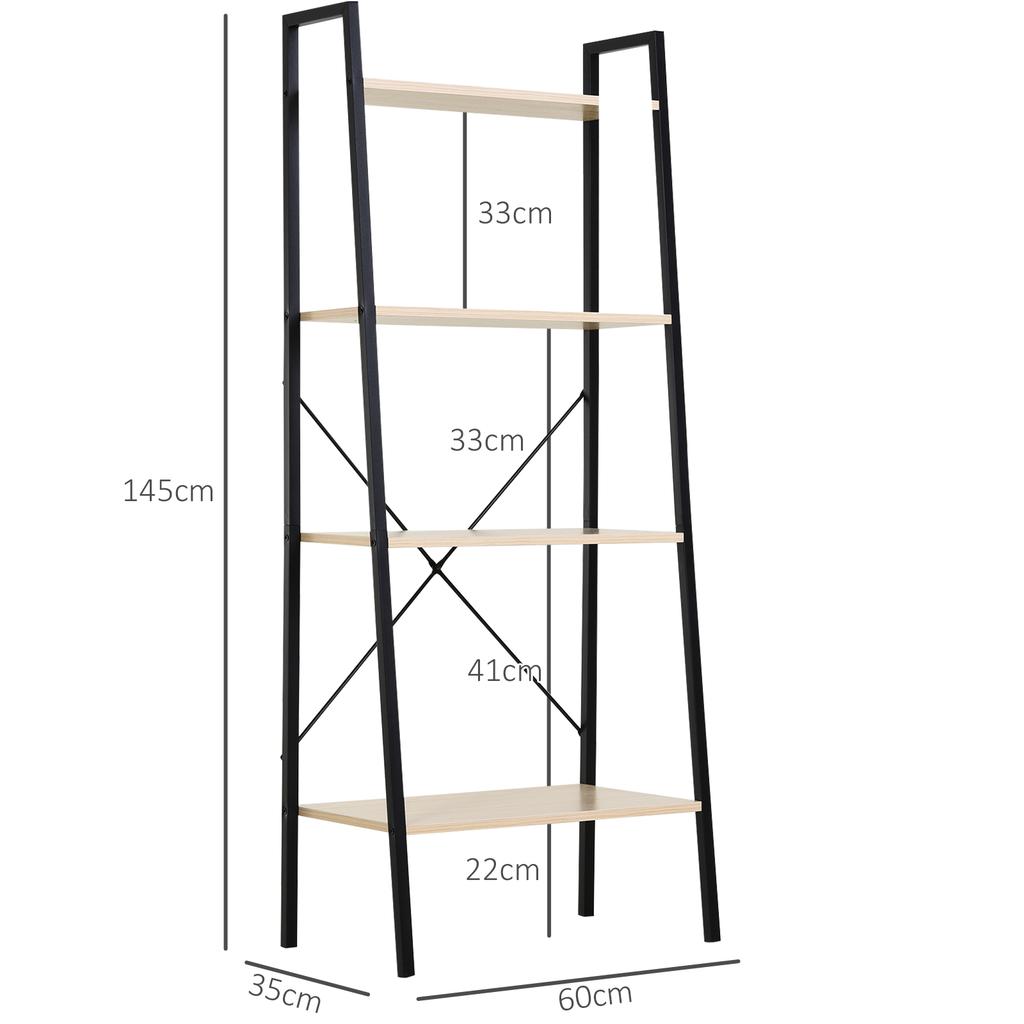 Ladder Shelf, Bookshelf, 4-Tier Industrial Storage Rack for Living Room, Bedroom, Kitchen, Oak and Black