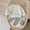 2025 Winter Floral Top & Striped Pants Set for Babies & Toddlers - Embroidered Two-Piece