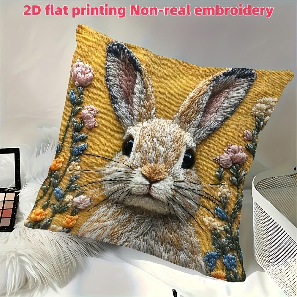 Adorable 2D Flat-Printed Bunny Embroidered Pillow Cover for Cozy Decor Sofa cushion cover, home decoration, 2D printing