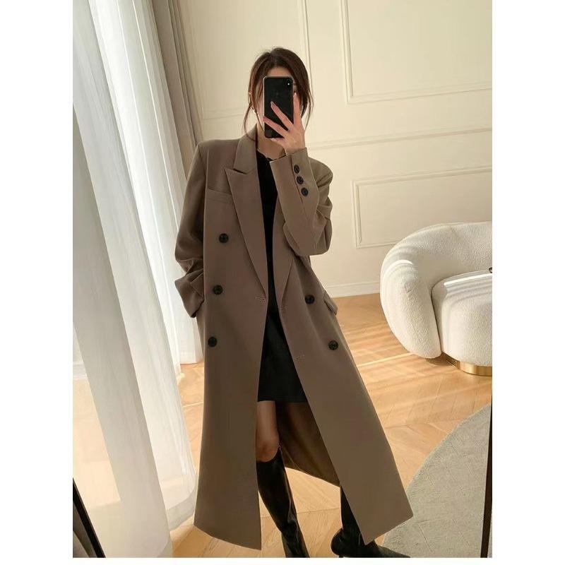 Women S Mid Length Trench Coat Double Breasted Notched Lapel Elegant Style