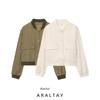 Araltay New Arrival Women's Clothing Fashion Style Fashion All-Match Casual Style Round Neck Thread Double Pocket Jacket Outwear