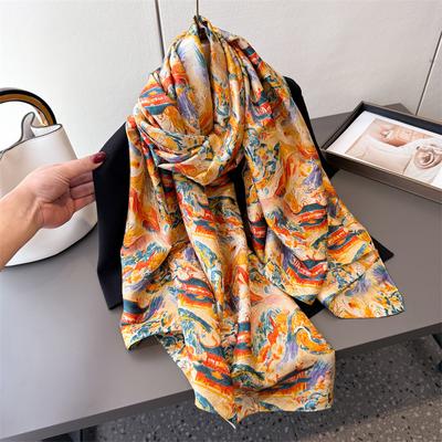 Xiangyun Jinyun Printed Fragrant Cloud Yarn Spring And Summer Silk Scarf Large Long Scarf Travel Shawl Sunscreen Women'S Scarf Headscarf