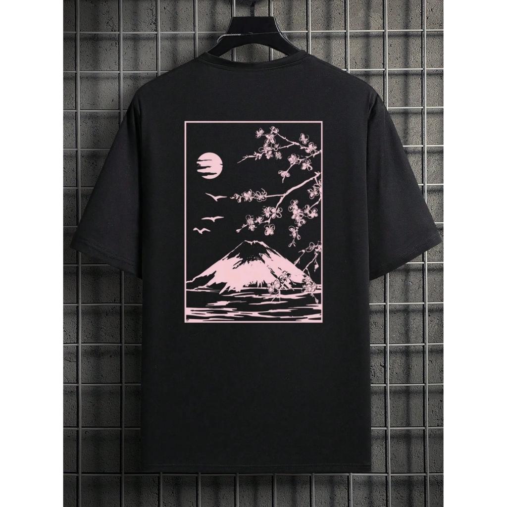 Tokyo Sakura Mount Fuji Business Card T-shirt Men's Fashion T-shirt Clothing Summer Casual Top Hip Hop Loose Cotton T-shirt