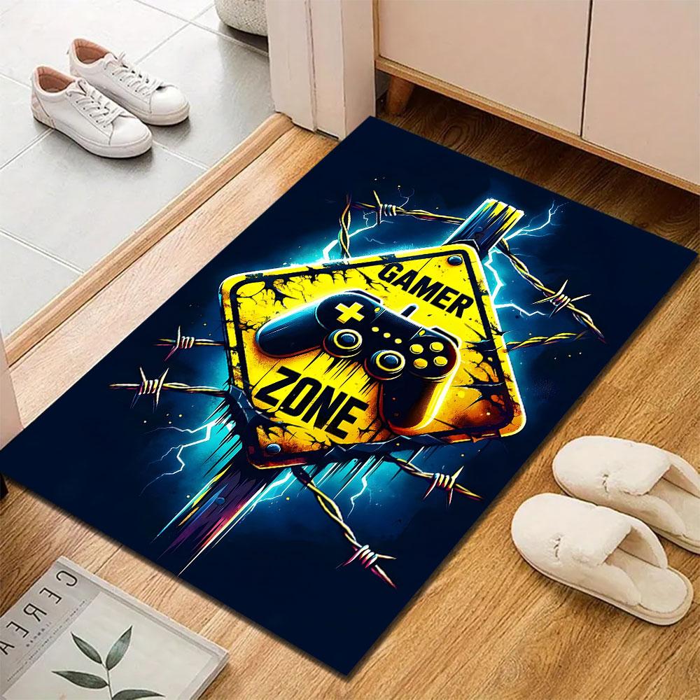 "Gamer Zone Yellow Sign Design" Patterned carpet, suitable as a non slip play mat for the living room and bedroom sofa