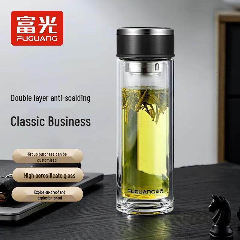 Fuguan G2116 Double-Layer Glass Tea Cup with Infuser, 400ml