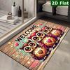 Rustic Wooden Board Owl Welcome Doormat Non Slip Front Door Mat, Cute Forest Bird Leaf Pattern Entry Rug for Home Decor