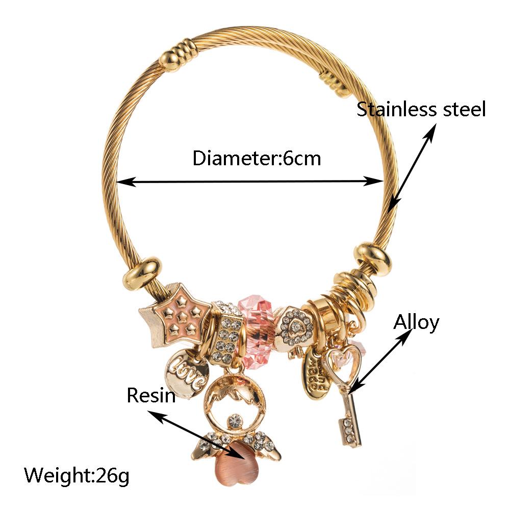 Women Rhinestone Angel Key Star Pendant Adjustable Bracelet