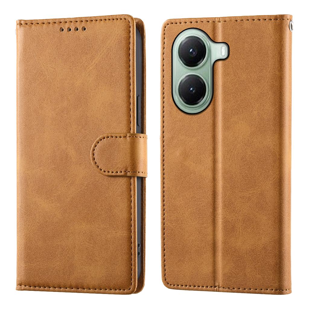 For Xiaomi Poco X7 Pro 5G/Redmi Turbo 4 5G Case Stand Wallet Calf Texture PU Leather Flip Phone Cover with Wrist Strap