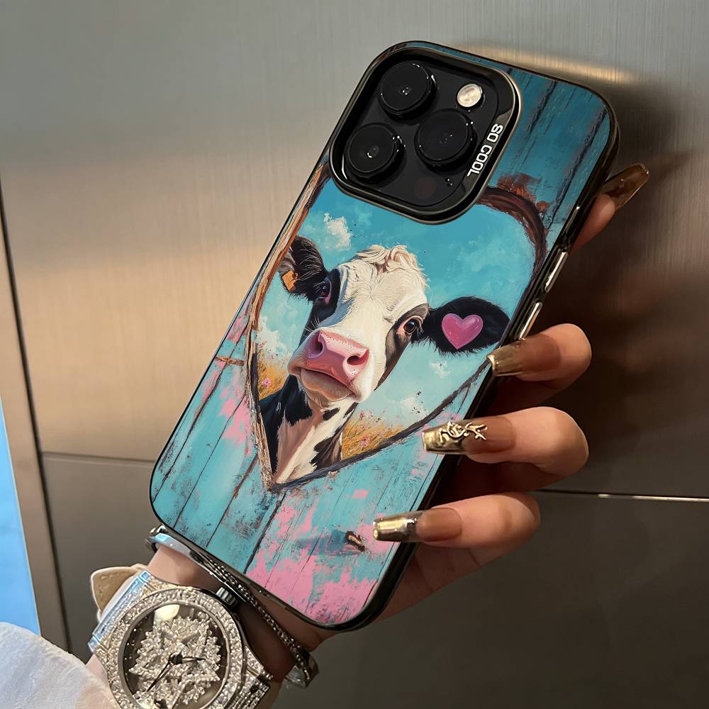 Cute and funny cow For iPhone 17 16 15 14 13 12 11 Pro Max XS 17 Air Silicone Colored Silver Bumper Cover